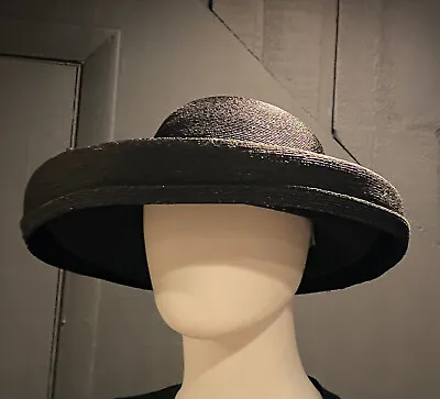 Vintage Schiaparelli Black Straw Hat Haute Couture Paris Made In Italy • $225