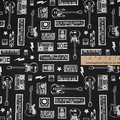 Black Sabbath Guitars Keyboard Pour Some Sugar On Me Music Fabric 1/2 Yard #1708 • $3.76