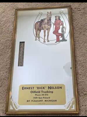 1940's Gas Oil Trucking Western Advertisement Mirror Thermometer Horse Cowgirl • $339.15