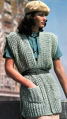 EASY Ladies Sleeveless Cardigan Knitting Pattern Long Waist Coat. Retro Style • £2.99