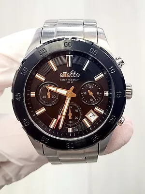 Ellesse 03-0763 Stainless Steel Chronograph Black Dial Watch Genuine New Battery • $39.99