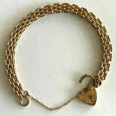 £517.50 • Buy 9ct Gold Gate Bracelet Three Bar Bracelet Heart Lock 9ct Rose Gold 7.5 Inch