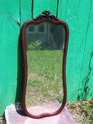 Antique Carved Solid Mahogany Framed Beveled Mirror Large Entry Wall Mirror • $535.50