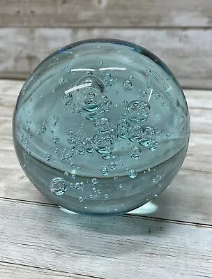 Vintage Hand Blown Art Glass Ball Light Blue Paperweight Murano Style 3 1/2” • $28