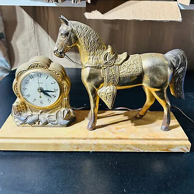 Vintage United Clock Cowboy Horse Mantel Model 310 With Hang Tag MCM Faux Marble • $99.95