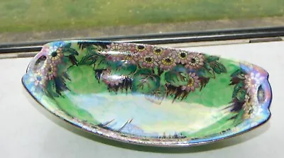 Maling Green Lustre Daisy Oval Bowl 6236 Pattern C1930s 28cm Hand Painted • £15