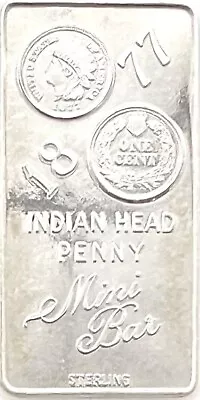 1877 Indian Head Penny Mini Bar 9.7 Grams Sterling Silver • $35