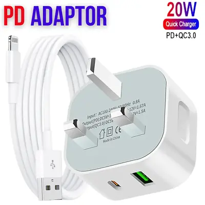 For IPhone 14 13 12 11 Pro Max X Fast 20W USB-C PD Plug Charger Adapter Cable UK • £2.99