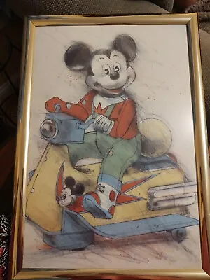 RARE Disney Mickey Mouse On Scooter Lasse Aberg Framed 1996  • £111.91