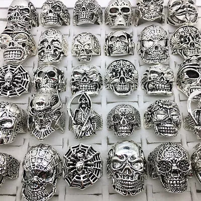 Wholesale 30pcs Mix Styles Men's Boy's Skull Rings Punk Biker Jewelry Gifts • $22.49