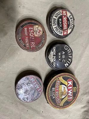 5 Vintage Antique Shoe Shine Polish Tins Advertising Kiwi Griffin Esquire • $21.99