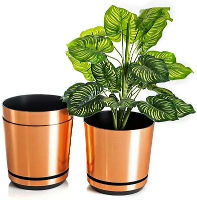 £6.49 • Buy Modern Plastic Flower Plant Pot Small Large Copper Indoor Planter With Saucer