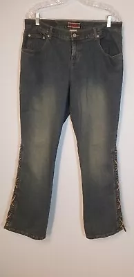 Z. Cavaricci Vintage Low Rise Leather Lace Up Leg Acid Washed Jeans Size 16 • $25