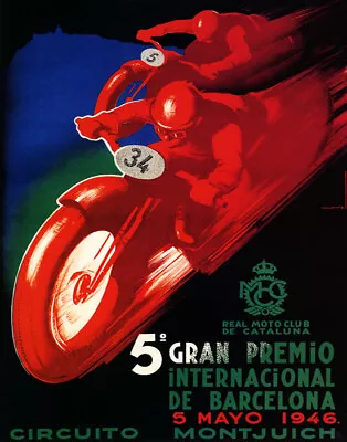 Poster Barcelona 1946 Grand Prix Motorcycle Race Bike Vintage Repro Free S/h • $14.95