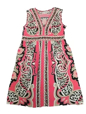 London Times Sz. 8P Womans Dress Pink  Paisley Floral Sleeveless Boho Casual EC • $17