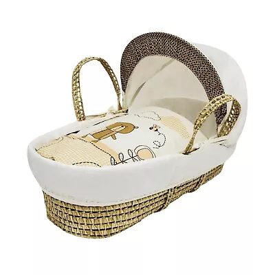 Beary Nice Cream Palm Moses Basket With Padded Liner Adjustable Hood & Mattress • £44.48