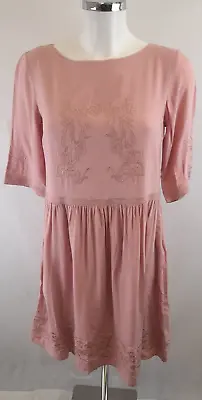 £8.99 • Buy Ladies Nougat London Pink Linen Blend Embroidered A-Line Midi Dress Size 8 UK