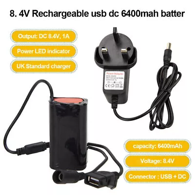 Rechargeable 8.4V 6400mAH Battery Pack For  LED Bicycle Bike Light Headlamp • £4.31