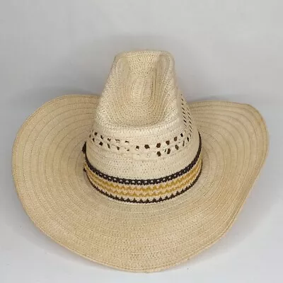 Vintage Woven Straw Cowboy Hat Embroidered Band Made In The USA Size Small • $22