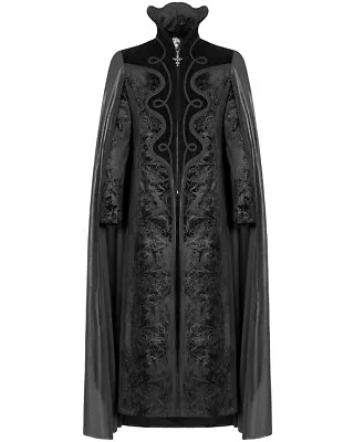 Punk Rave Mens Gothic Cloak Coat Long Jacket Black Velvet Steampunk Vampire Cape • $217.57
