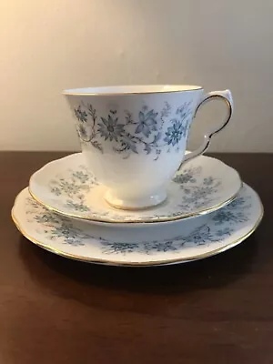 Vintage COLCLOUGH Bone China Teacup & Saucer Set Floral Blue Grey • £11.50