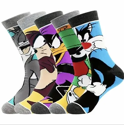 Looney Tunes Cartoon Socks 5 Designs / 5 Pair Unisex Size M Bugs Taz Daffy +++ • £16.95