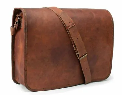 Vintage Leather Full Flap Messenger Laptop Computer Handmade Satchel Work Bag2 • $88.86