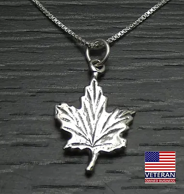$25.99 • Buy Vintage Sterling Silver Simple Fall Leaf Pendant Box Chain Necklace 18 Inches