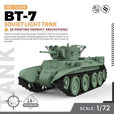 SSMODEL WOT WT 1:72 25mm Military Model Kit Soviet BT-7 Light Tank • $16.99