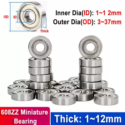 Miniature Ball Bearings Small Seal Micro Mini 1/2/3/4/5/6/7/8/9~12mm Inner Dia. • $2.33