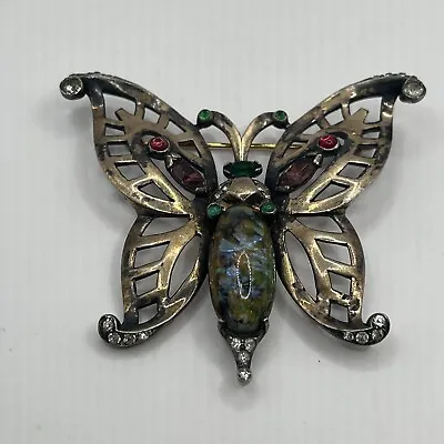 Vintage Mazer Sterling Jeweled Butterfly Brooch-Beautiful Rare Design #8 • $399