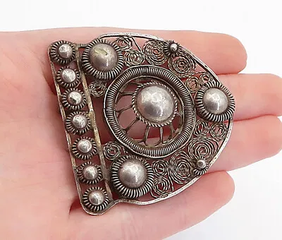 925 Sterling Silver - Vintage Antique Swirl Twist Filigree Belt Buckle - TR1045 • $73.93