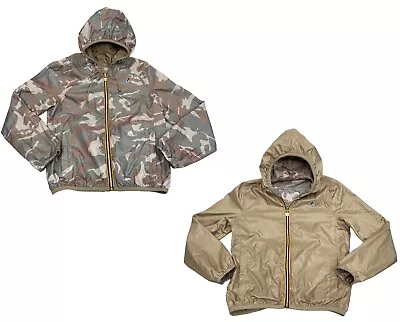 K-WAY Reversible Camouflage Beige Waterproof Hooded Windbreaker Jacket Women's L • $37.74