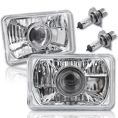 4X6  Projector Crystal Clear Lens / Metal Headlight H4 Light Bulb Headlamp Pair • $64.95