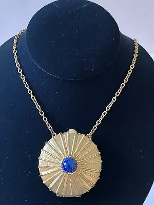 Vintage Estee Lauder Solid Perfume Locket Necklace Pendant Blue Lapis Gemstone • $21.99