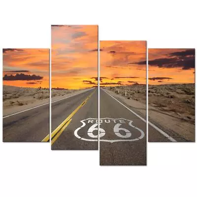 Large 4 Pieces Canvas Wall Art Route 66 Sign Sunrise In California's Mojave D... • $97.90
