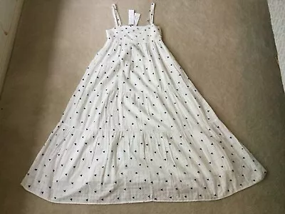 Zara Embroidered Blue White Cotton Tiered Smocked Midi Maxi Dress Size Xs • $49.99