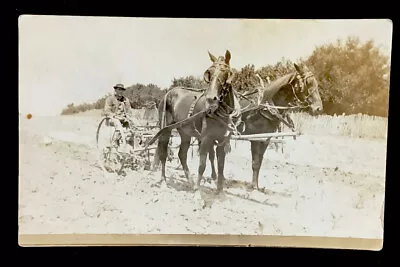 RPPC Postcard Man On Horse Drawn Farm Equipment Planter #2 • $9.99