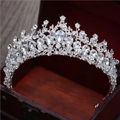 5cm Tall Large Adult Drip Crystal Wedding Bridal Queen Princess Prom Tiara Crown • £16.19