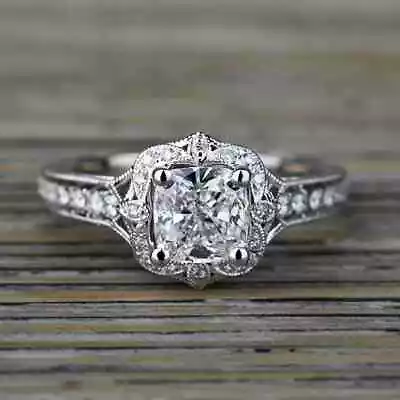 Antique Vintage 2 Ct White Cushion Cut Cz Diamond Wedding Engagement Ring Set • $45.99