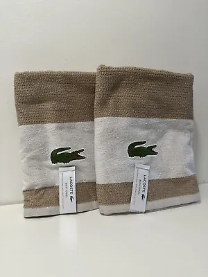 X2 Lacoste Brown Large Bath Towel 30  X 52  Big Logo Crocodile New • £52.78