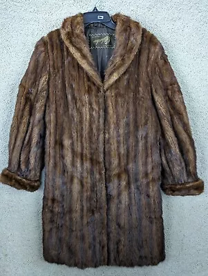 VINTAGE Mink Coat Womens Large 12 Brown REAL FUR Long Winter Overcoat USA Made • $112.46