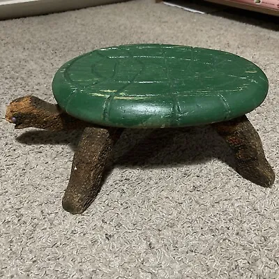 16” Vintage Wood Folk Art Turtle Footstool W/ Green Shell  MCM Handmade • $55