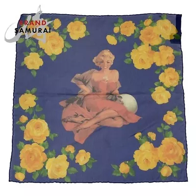 DOLCE&GABBANA Handkerchief Scarf Marilyn Monroe Pattern Silk 46x46cm Navy • £106.84