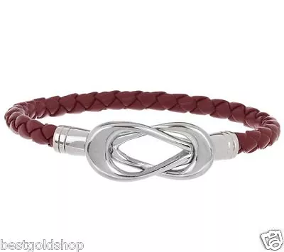 QVC Steel By Design Interlocking Curb Basket Braided Wine Color Leather Bracelet • $23.01