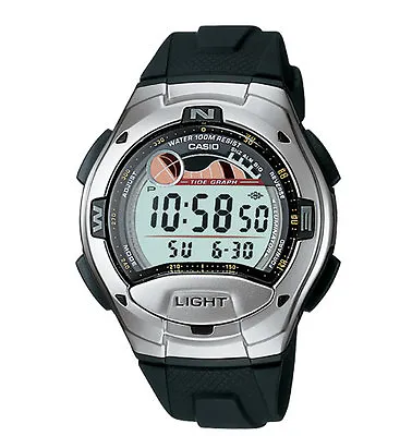 Casio W753-1AV Tide Graph/Moon Phase WatchResin Band 5 Alarms10 Year Battery • $25