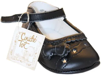 COUCHE TOT Baby Girl PRAM SHOES Pre Walker Matte BLACK Soft Leather 0 - 15 Mths • £10.99