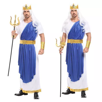 Men God Of Sea Greek Roman King Neptune Poseidon Costume Fancy Dress Book Day • £25.90