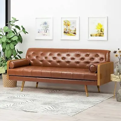 Nunzio Mid-Century Modern Tufted Sofa With Rolled Accent Pillows • $557.76
