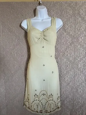 VINTAGE 90S Y2K Papillon Sz M Dress Sequined Beaded Chiffon Sheath Dress • $35